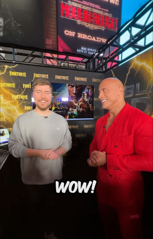 MrBeast and Dwayne ”The Rock” Johnson during MrBeast’s “Rock, paper, scissors” challenge.